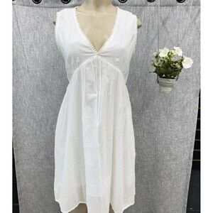 Charlie Paige White Cotton Eyelet Pom Pom Trim V-Neck Midi Dress Medium Boho